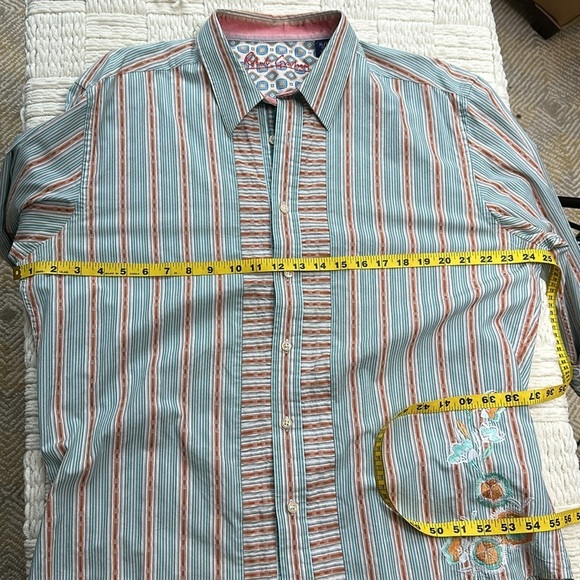 Robert Graham Light Blue Casual Button Down Shirt with Striped Pattern - Picture 5 of 9